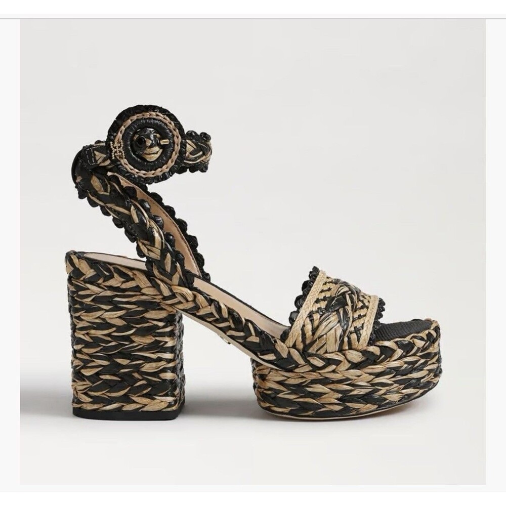 NWOB Sam Edelman Iliana Women Sandals Platform Heel Raffia Braided Buckle Size 7 - Picture 2 of 12